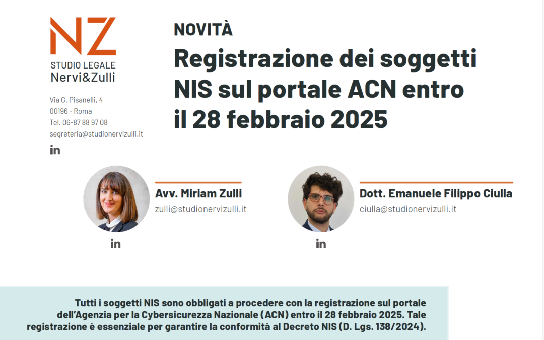 Registrazione soggetti NIS al portale ACN entro febbraio 25